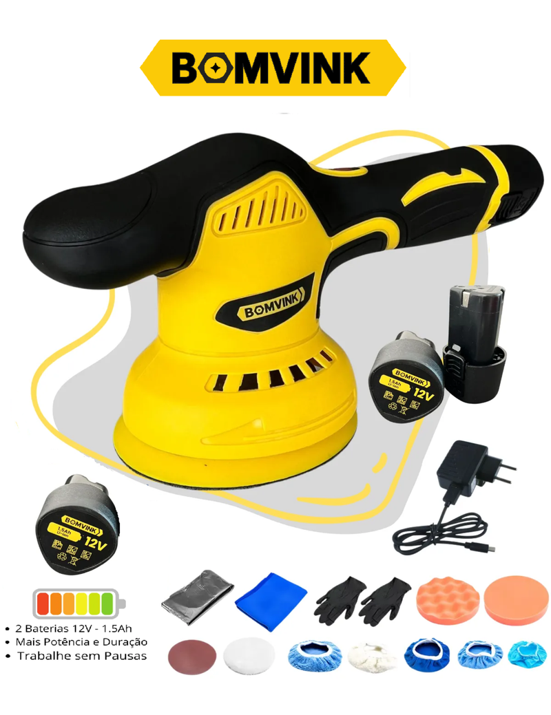 Lixadeira Politriz Automotiva Portátil Sem Fio 2 Bateria 12v Peso  1,2kg