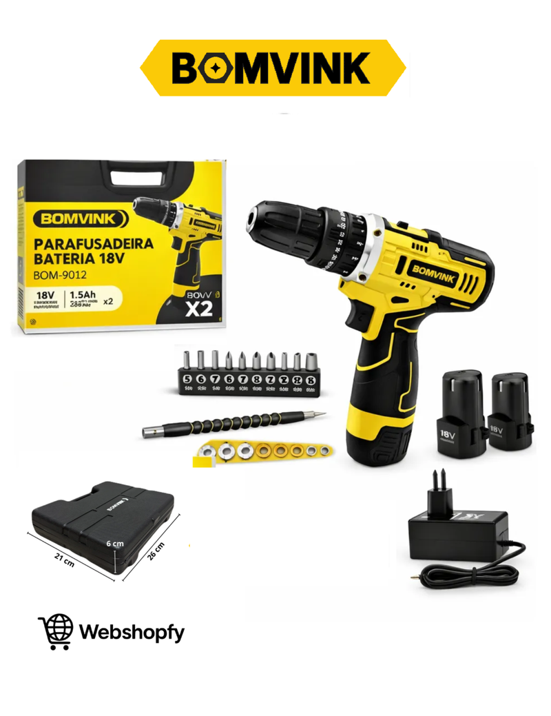 Parafusadeira e Furadeira 2 Bateria 18V Com Maleta Praticidade Desempenho