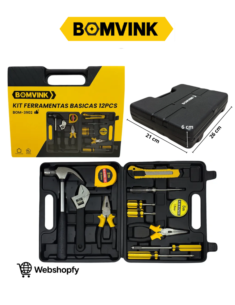 Kit Ferramentas Manuais BOMVINK BOM-3902 12 Peças Com Maleta