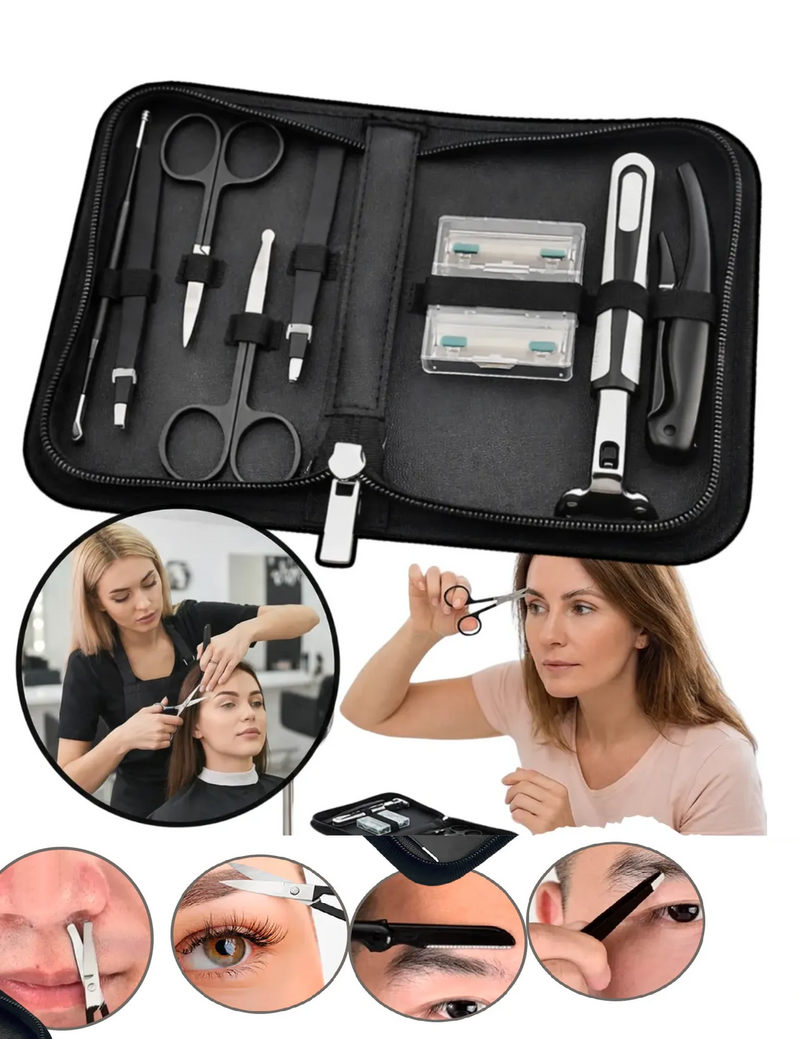 Kit Design De Sobrancelhas Completo Com Pinça Tesoura 10pcs