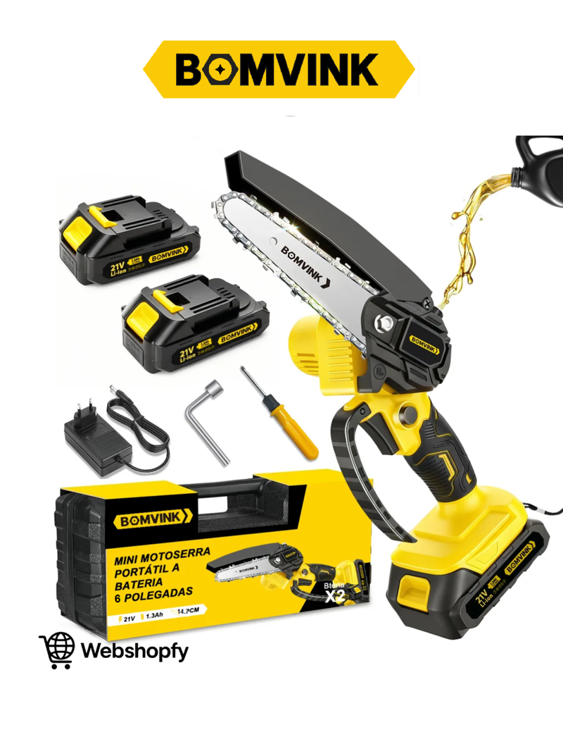 Mini Motosserra Elétrica Portátil  2 Baterias 21v Forte 6 Polegada Bomvink-9102