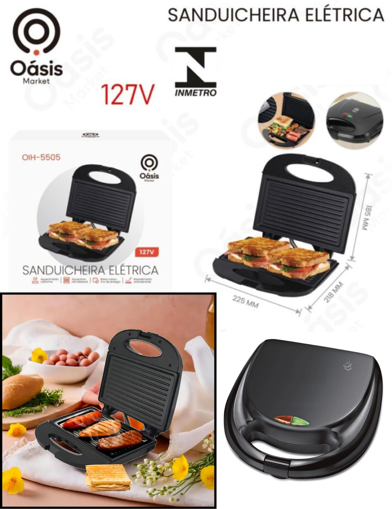 Sanduicheira Elétrica 127V Oasis Market  Antiaderente OIH-5505